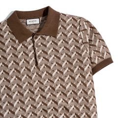 Áo Thun Polo Dệt Kim Cao Cấp Monogram Hoạ Tiết Nâu Trắng