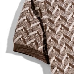 Áo Thun Polo Dệt Kim Cao Cấp Monogram Hoạ Tiết Nâu Trắng