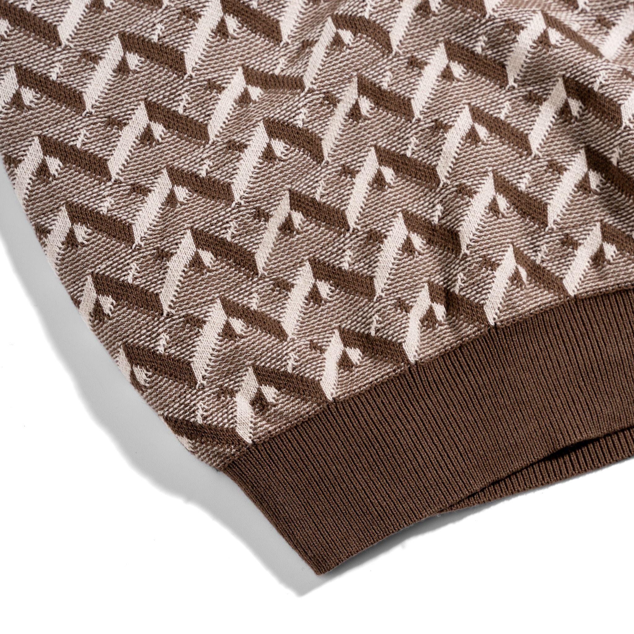 Áo Thun Polo Dệt Kim Cao Cấp Monogram Hoạ Tiết Nâu Trắng
