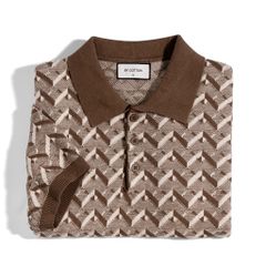 Áo Thun Polo Dệt Kim Cao Cấp Monogram Hoạ Tiết Nâu Trắng