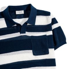 Áo Thun Polo Dệt Kim Sọc Xanh Đen - Trắng 0125