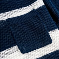 Áo Thun Polo Dệt Kim Sọc Xanh Đen - Trắng 0125