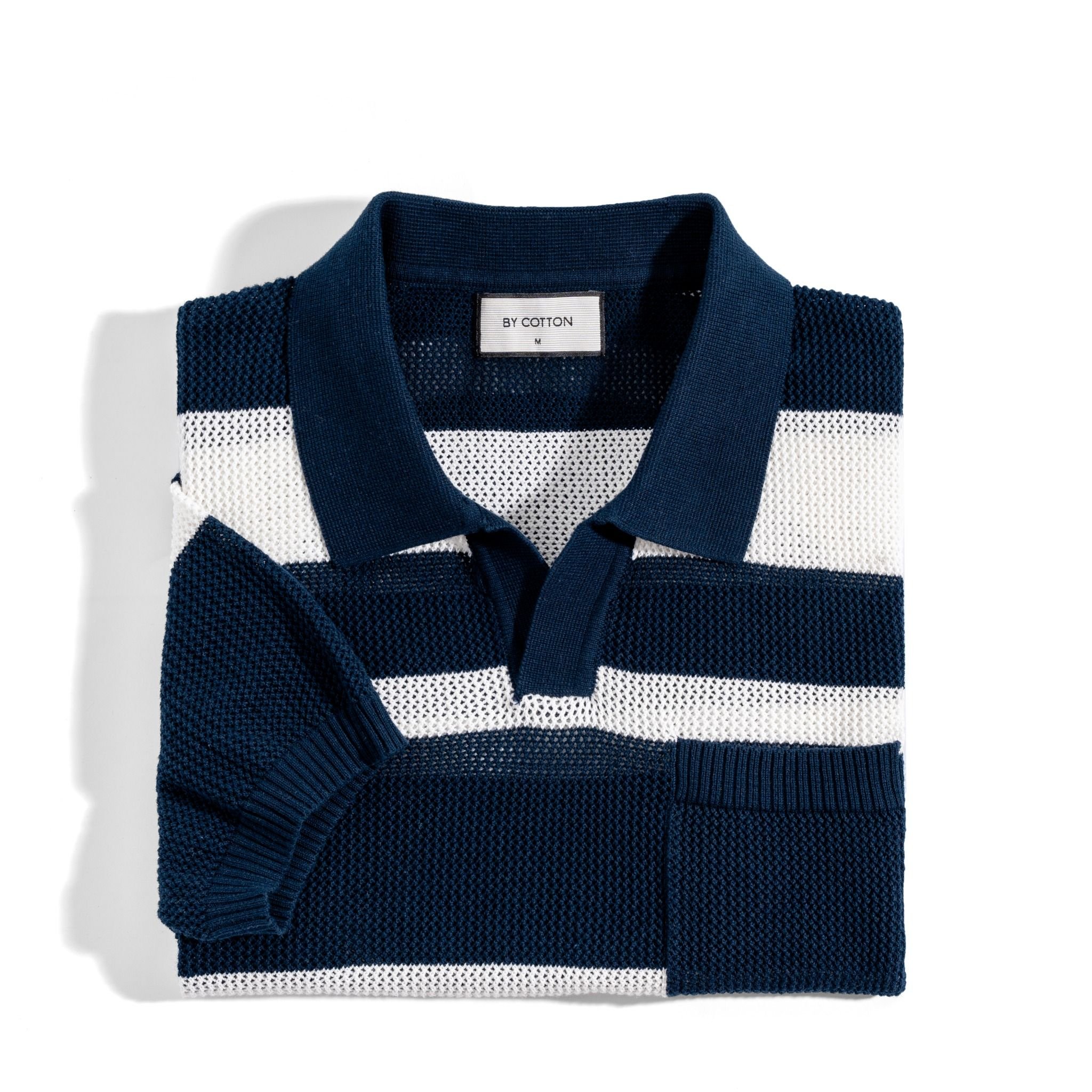Áo Thun Polo Dệt Kim Sọc Xanh Đen - Trắng 0125