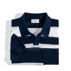 Áo Thun Polo Dệt Kim Sọc Xanh Đen - Trắng 0125