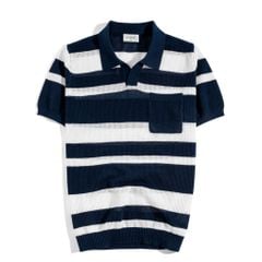 Áo Thun Polo Dệt Kim Sọc Xanh Đen - Trắng 0125