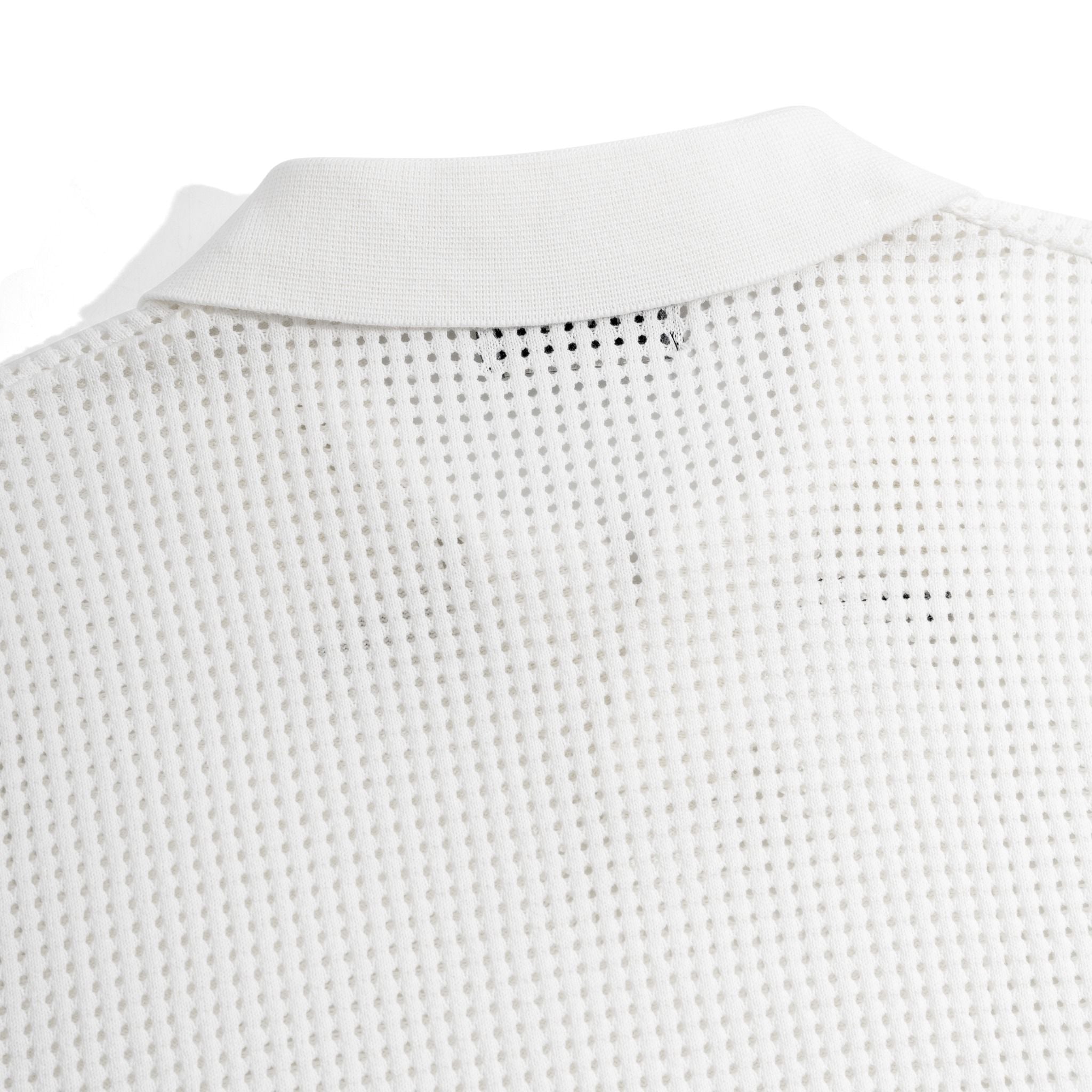 Áo Thun Polo Dệt Kim Trắng Lỗ Viền Sọc Bo Tay