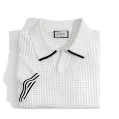 Áo Thun Polo Dệt Kim Trắng Lỗ Viền Sọc Bo Tay