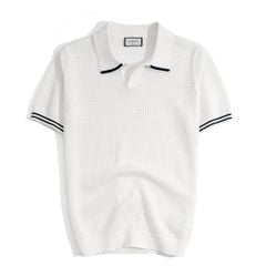 Áo Thun Polo Dệt Kim Trắng Lỗ Viền Sọc Bo Tay