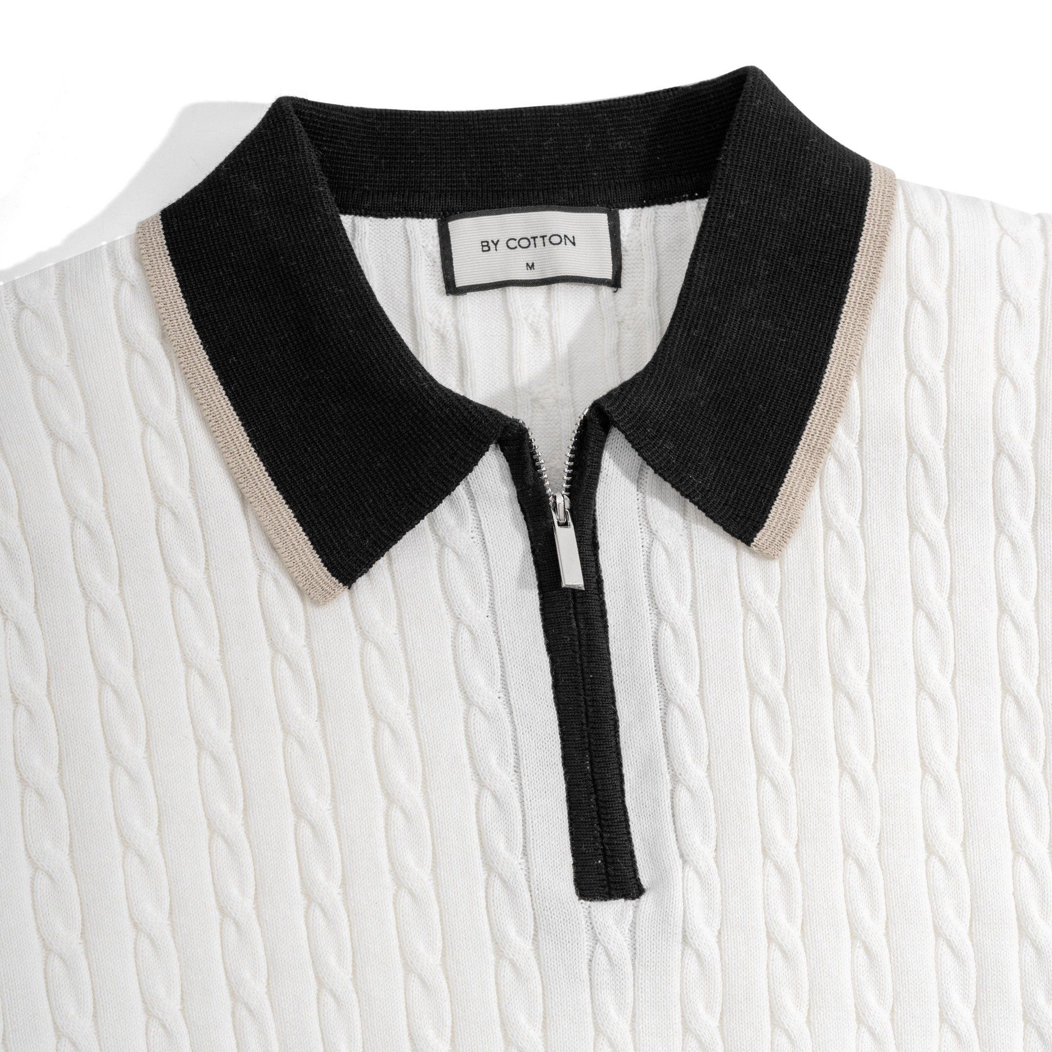 Áo Thun Polo Dệt Kim Twist - Trắng Phối Bo Đen