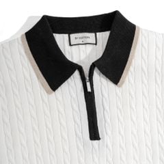 Áo Thun Polo Dệt Kim Twist - Trắng Phối Bo Đen