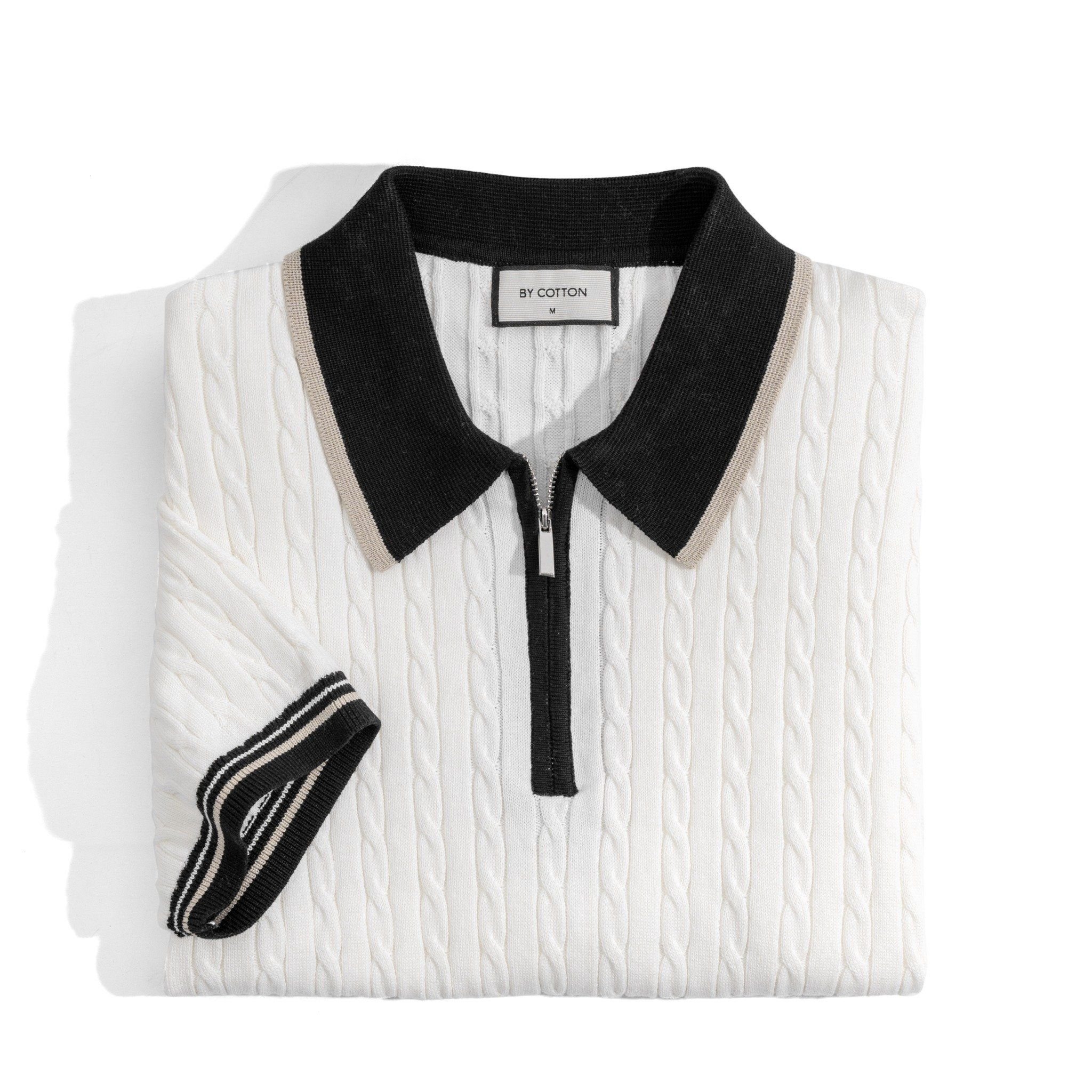 Áo Thun Polo Dệt Kim Twist - Trắng Phối Bo Đen