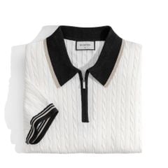 Áo Thun Polo Dệt Kim Twist - Trắng Phối Bo Đen