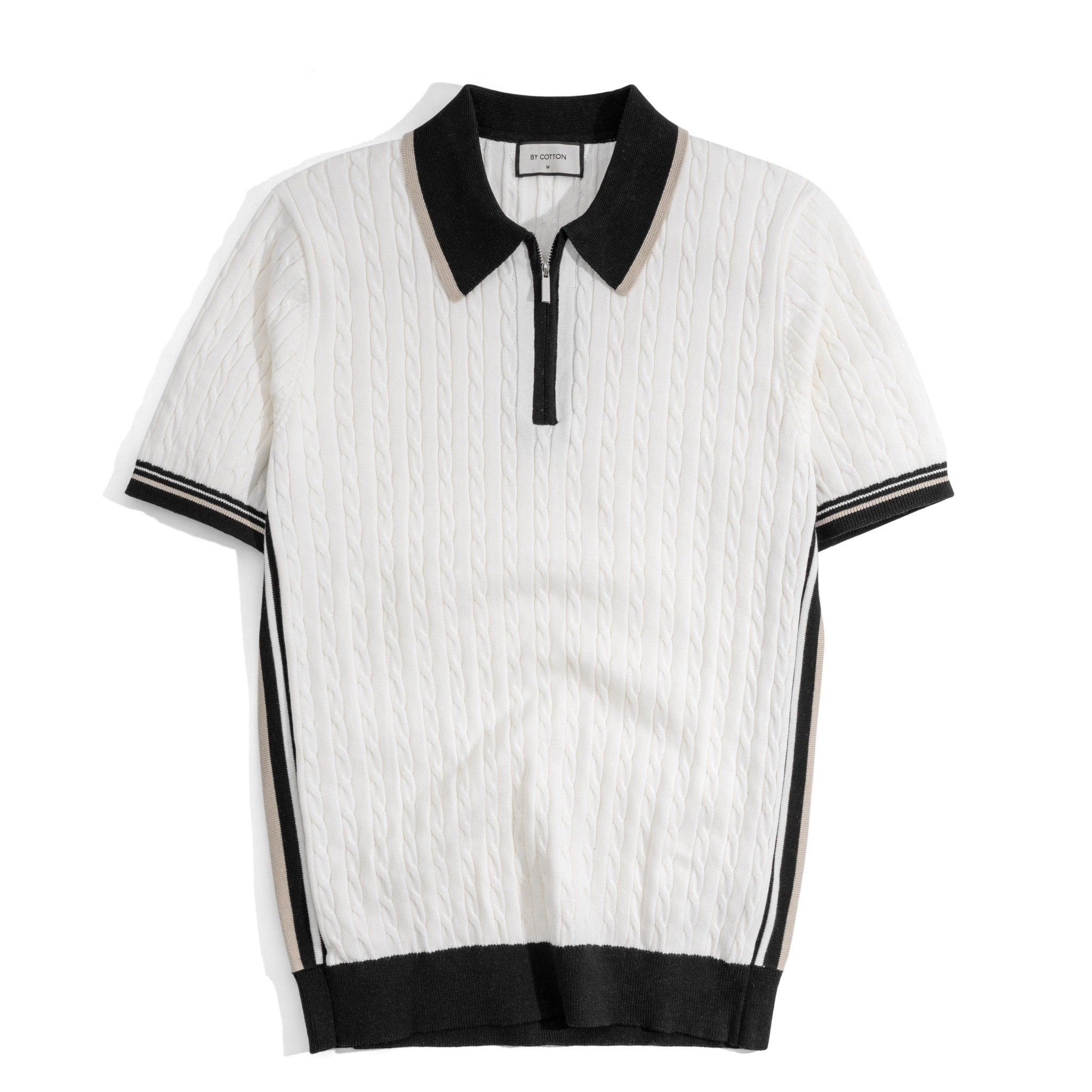 Áo Thun Polo Dệt Kim Twist - Trắng Phối Bo Đen