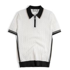 Áo Thun Polo Dệt Kim Twist - Trắng Phối Bo Đen