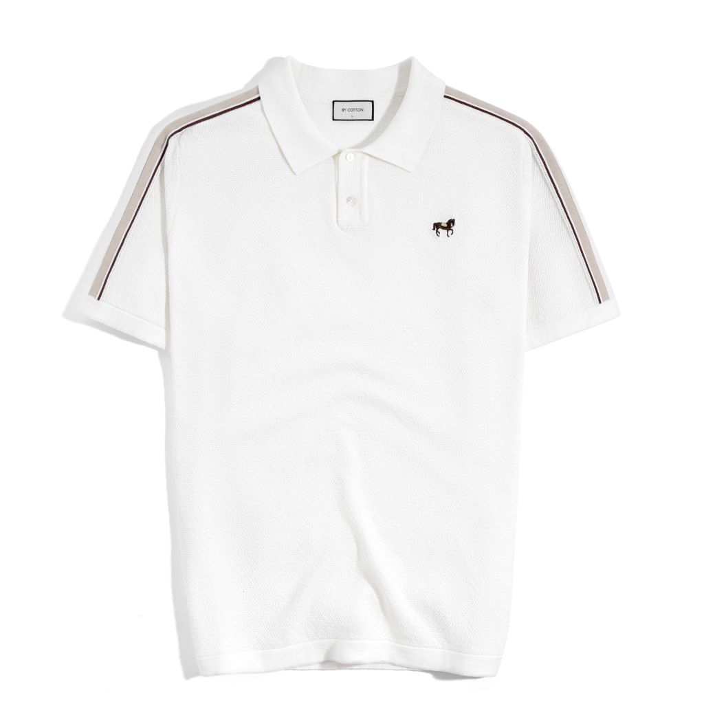 Áo Thun Polo Dệt Kim Cao Cấp Trắng Phối Vai Be Nâu - SS2