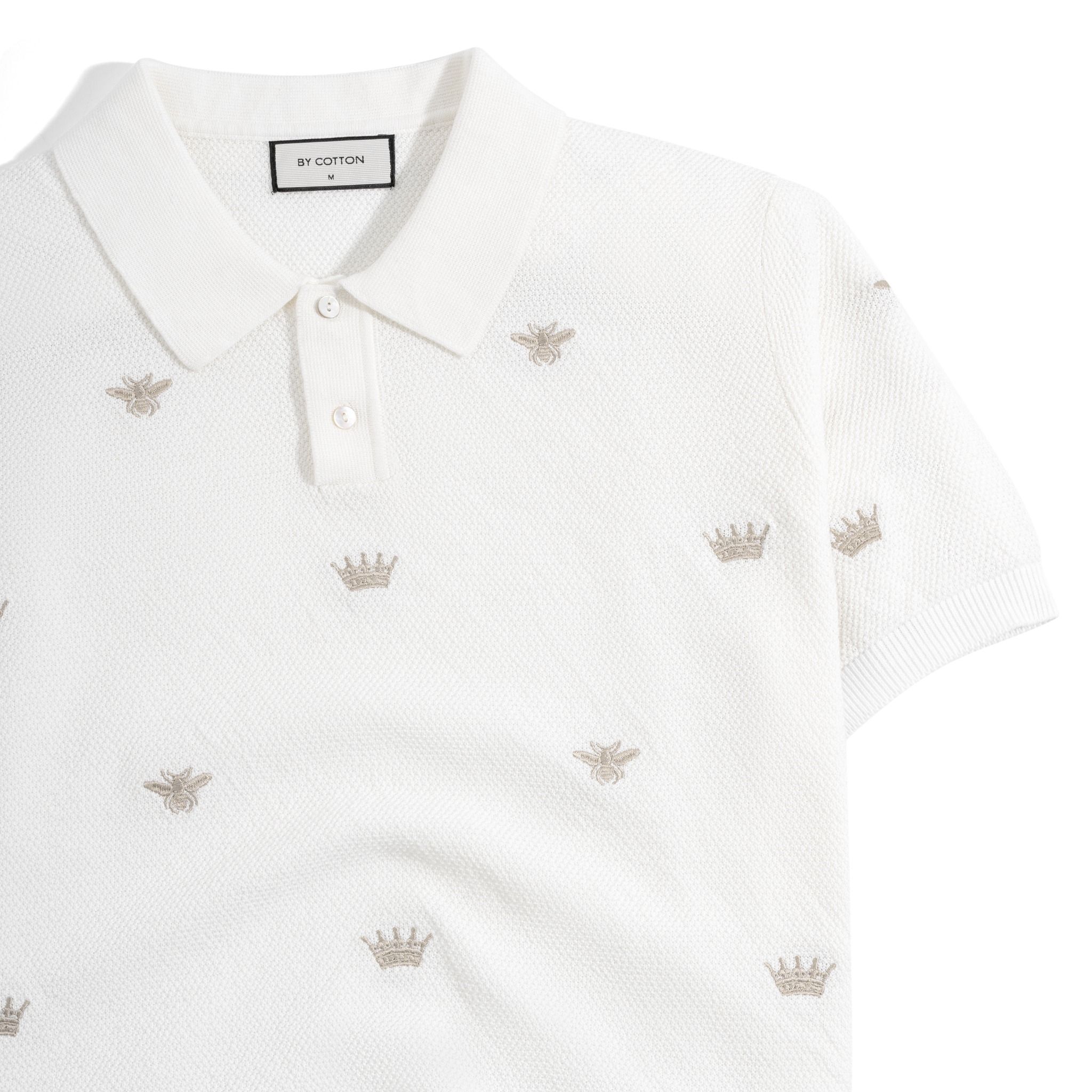 Áo Thun Polo Dệt Kim Cao Cấp Trắng Thêu Bee
