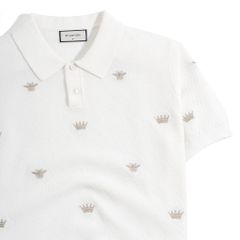 Áo Thun Polo Dệt Kim Cao Cấp Trắng Thêu Bee