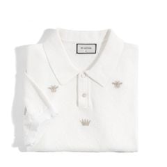 Áo Thun Polo Dệt Kim Cao Cấp Trắng Thêu Bee
