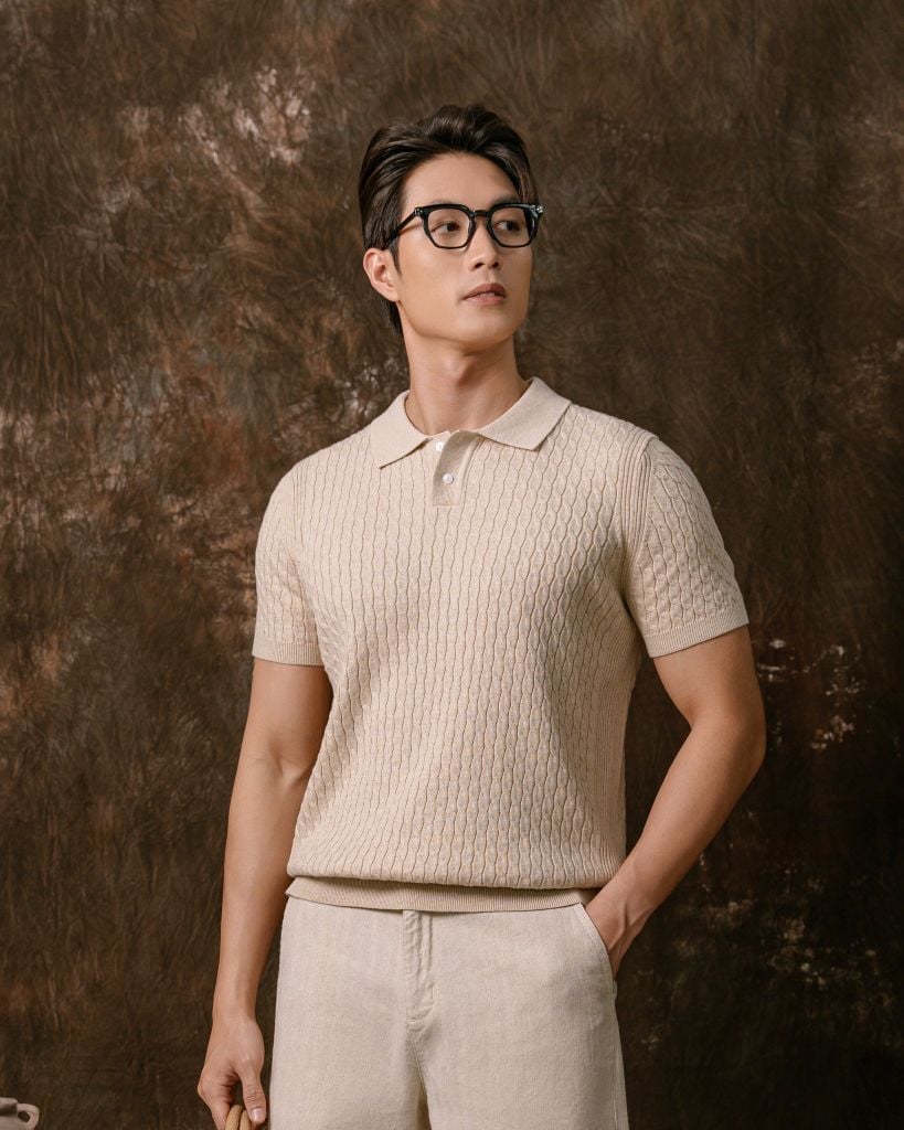 Áo Thun Polo Dệt Kim Twist - Be
