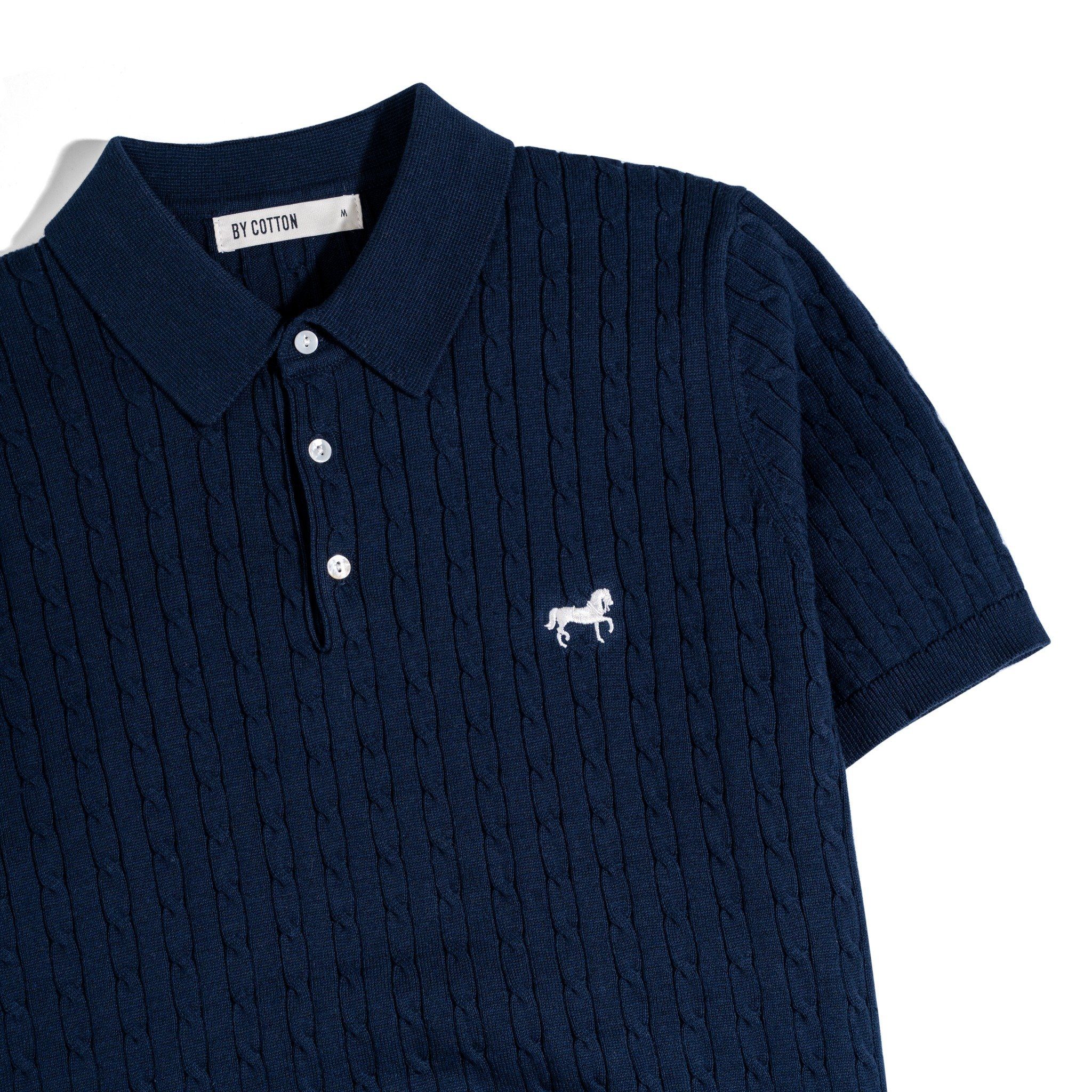 Áo Thun Polo Dệt Kim Twist Màu Xanh Đen