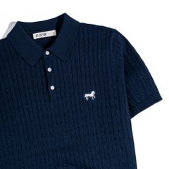 Áo Thun Polo Dệt Kim Twist Màu Xanh Đen