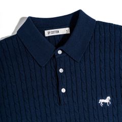 Áo Thun Polo Dệt Kim Twist Màu Xanh Đen