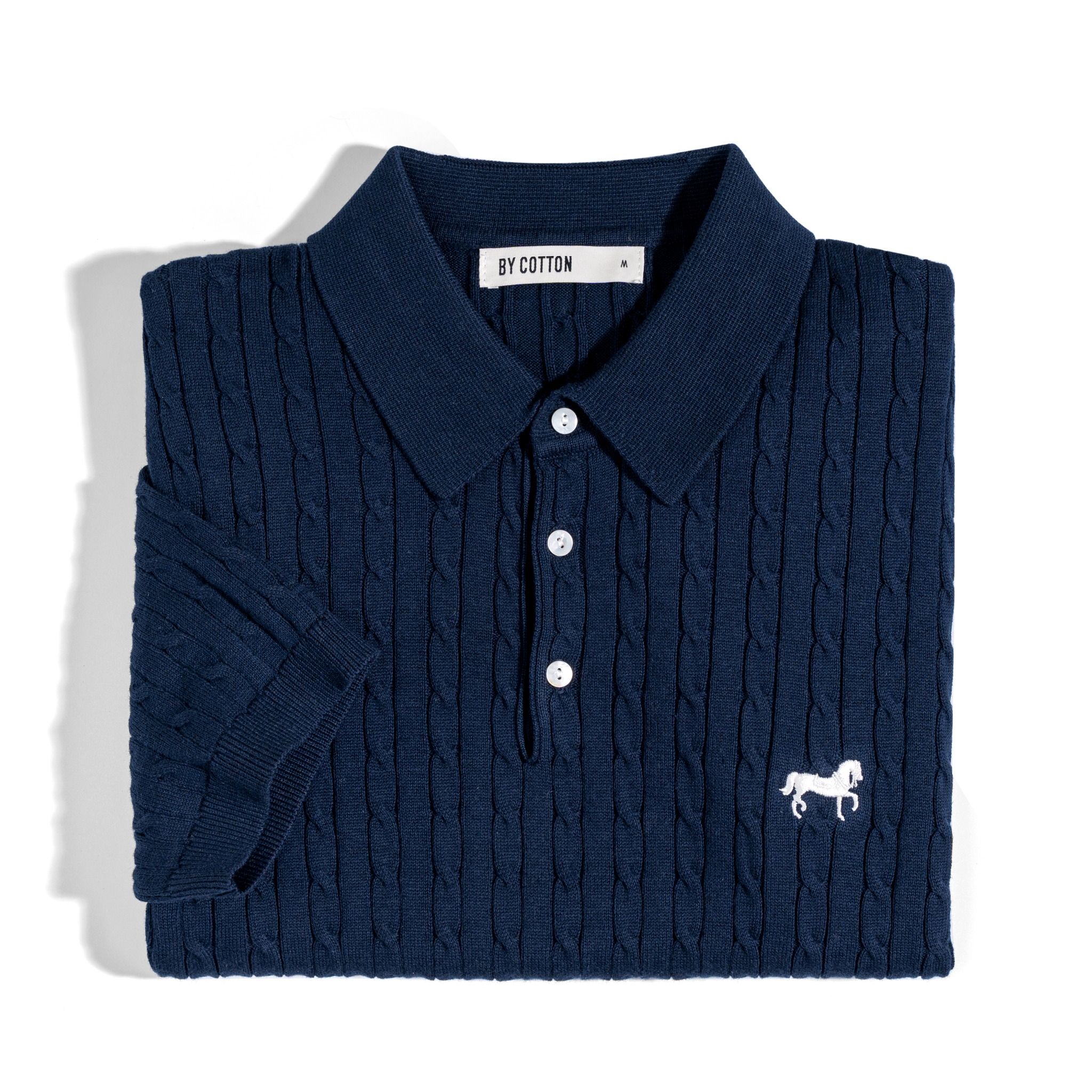 Áo Thun Polo Dệt Kim Twist Màu Xanh Đen