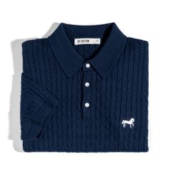 Áo Thun Polo Dệt Kim Twist Màu Xanh Đen