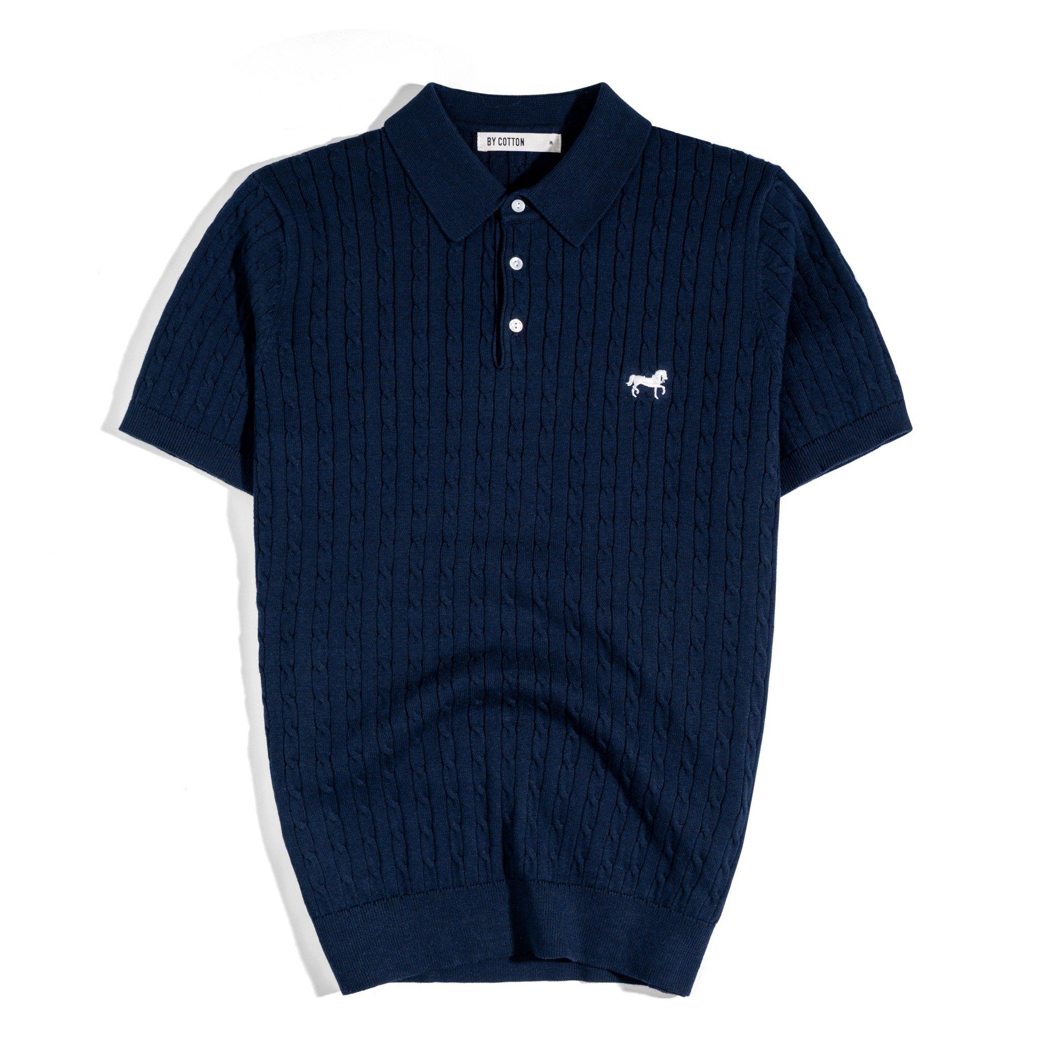 Áo Thun Polo Dệt Kim Twist Màu Xanh Đen