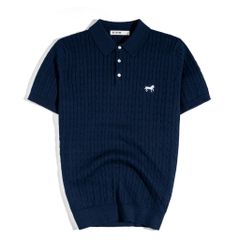 Áo Thun Polo Dệt Kim Twist Màu Xanh Đen