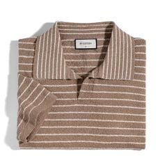 Áo Thun Polo Dệt Kim Textured Sọc Nhuyễn Kem Nâu