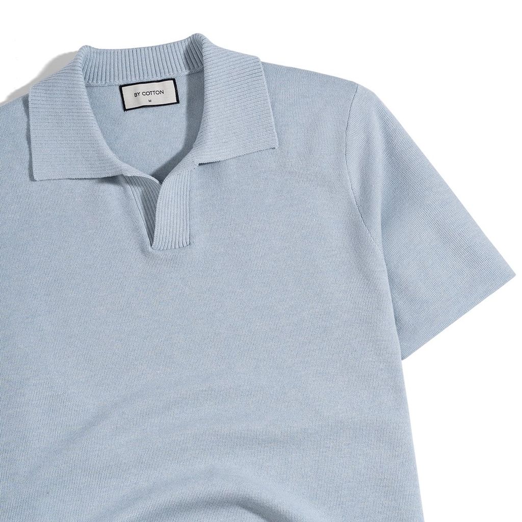 Áo Thun Polo Dệt Kim Sợi Plain Màu Xanh Pastel