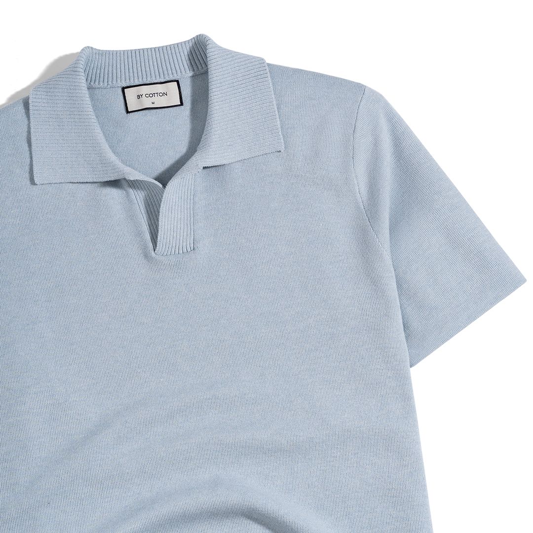 Áo Thun Polo Dệt Kim Sợi Plain Màu Xanh Pastel