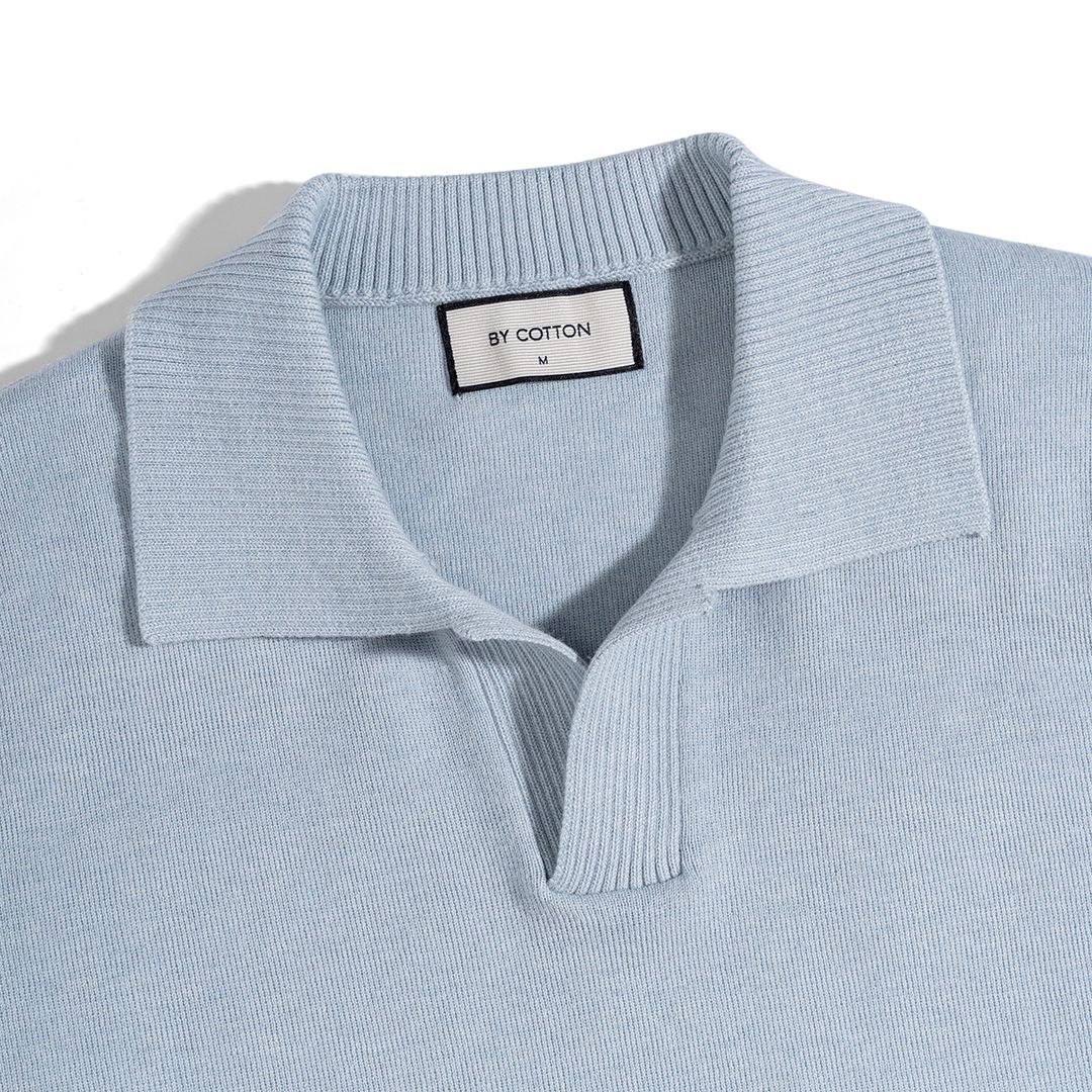 Áo Thun Polo Dệt Kim Sợi Plain Màu Xanh Pastel