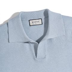Áo Thun Polo Dệt Kim Sợi Plain Màu Xanh Pastel