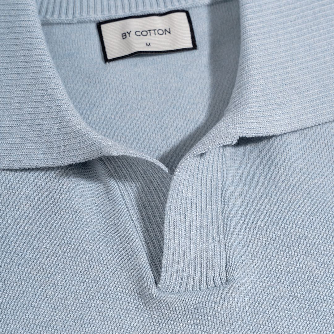 Áo Thun Polo Dệt Kim Sợi Plain Màu Xanh Pastel
