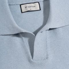 Áo Thun Polo Dệt Kim Sợi Plain Màu Xanh Pastel