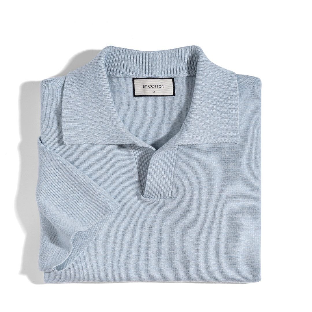 Áo Thun Polo Dệt Kim Sợi Plain Màu Xanh Pastel