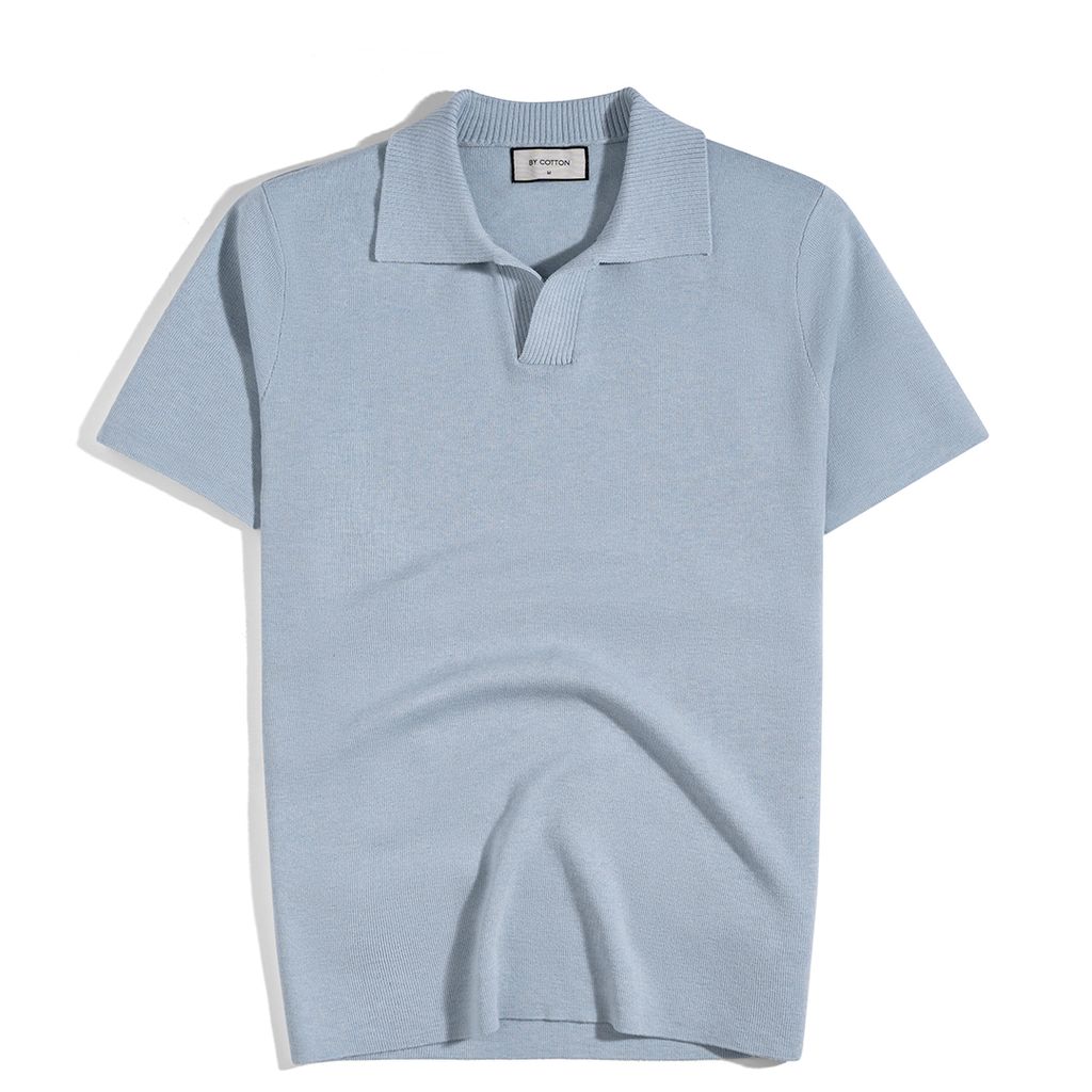 Áo Thun Polo Dệt Kim Sợi Plain Màu Xanh Pastel
