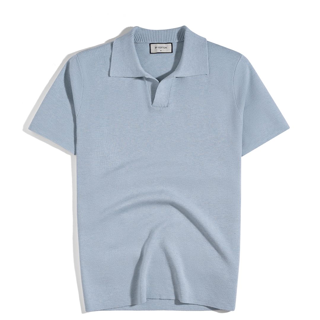 Áo Thun Polo Dệt Kim Sợi Plain Màu Xanh Pastel