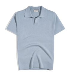 Áo Thun Polo Dệt Kim Sợi Plain Màu Xanh Pastel