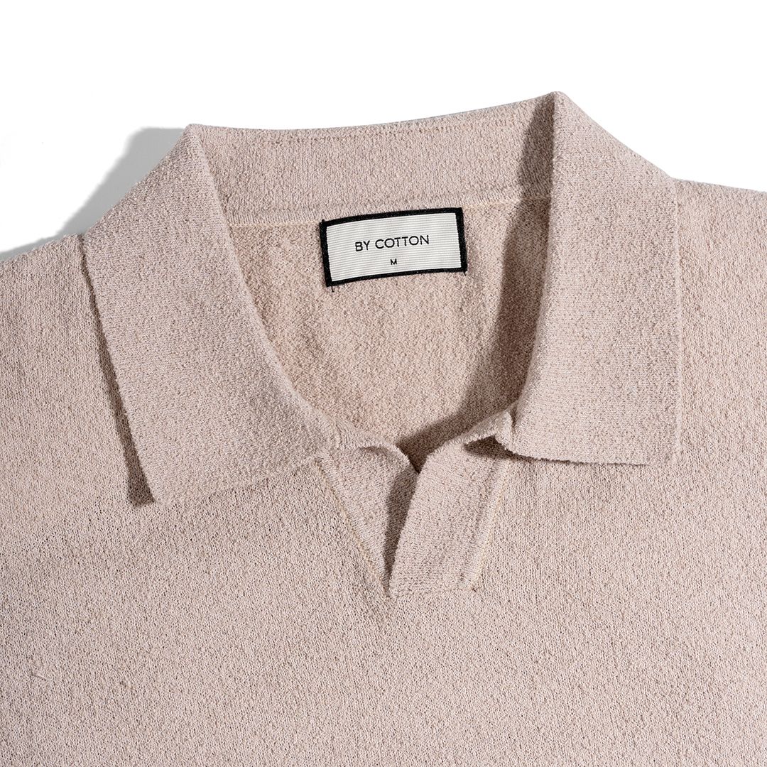 Áo Thun Polo Dệt Kim Textured Trơn Màu Hồng Pastel