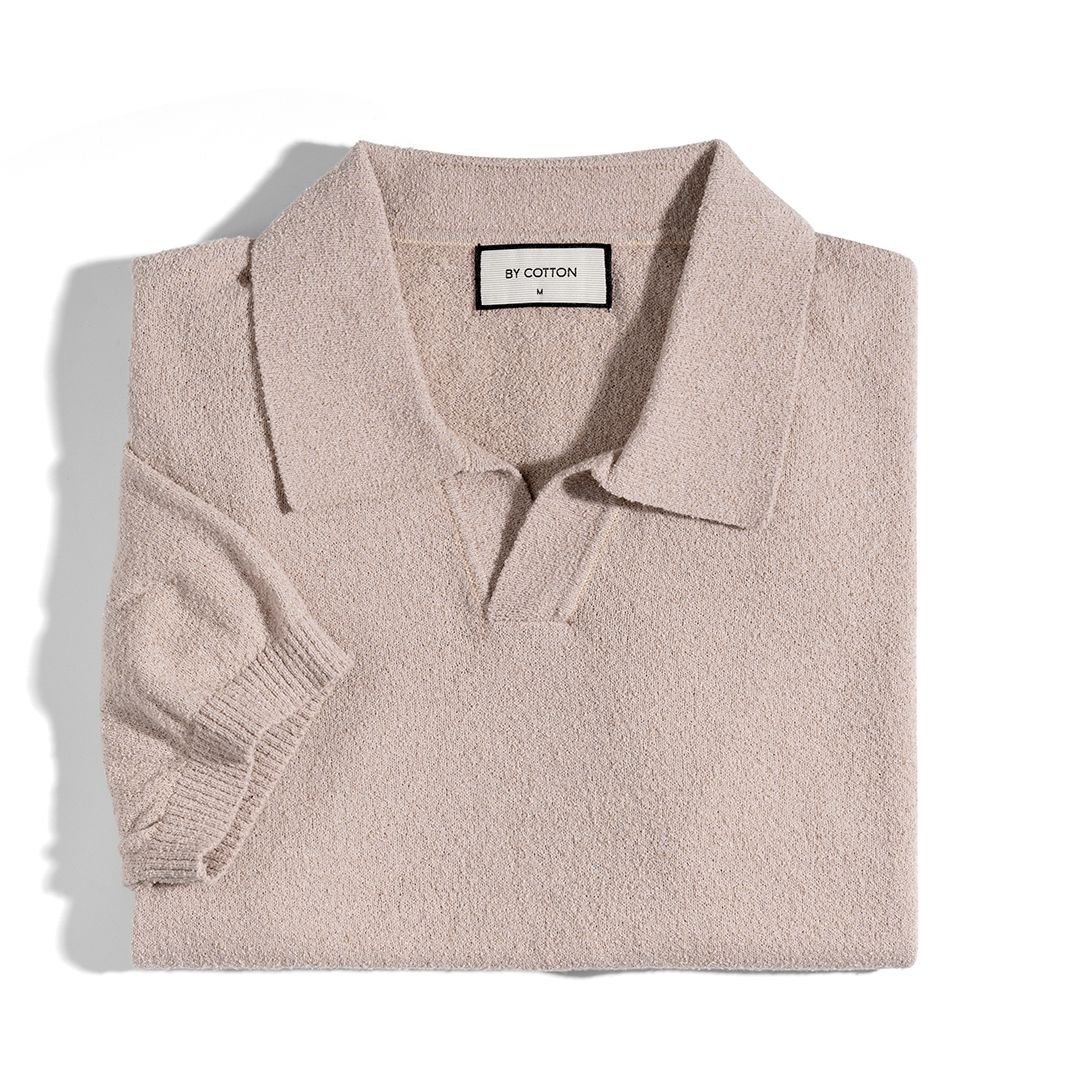 Áo Thun Polo Dệt Kim Textured Trơn Màu Hồng Pastel
