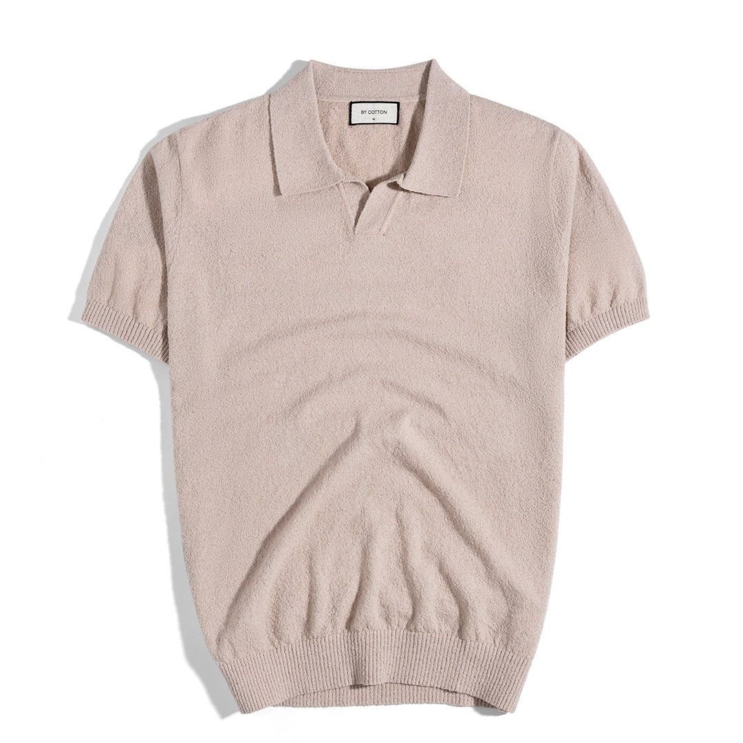 Áo Thun Polo Dệt Kim Textured Trơn Màu Hồng Pastel