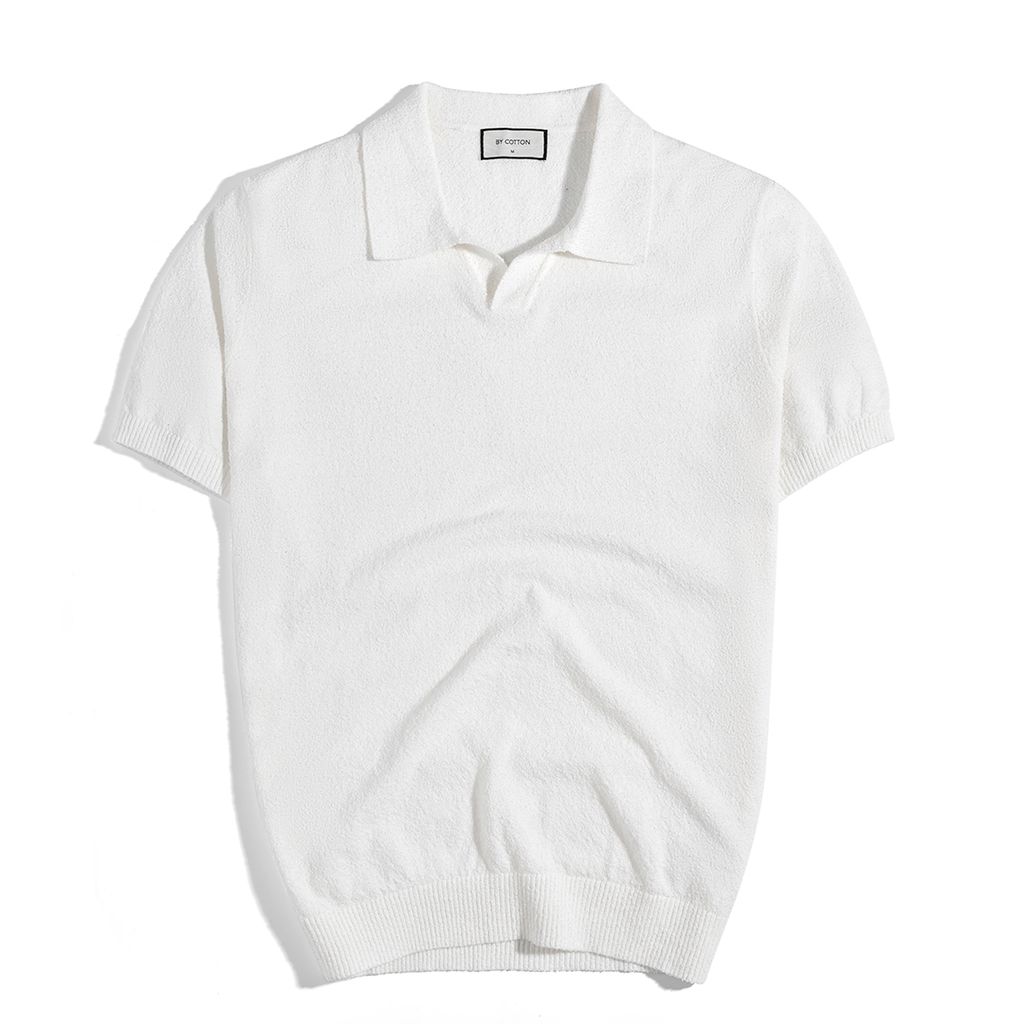 Áo Thun Polo Dệt Kim Textured Trơn Màu Trắng Kem