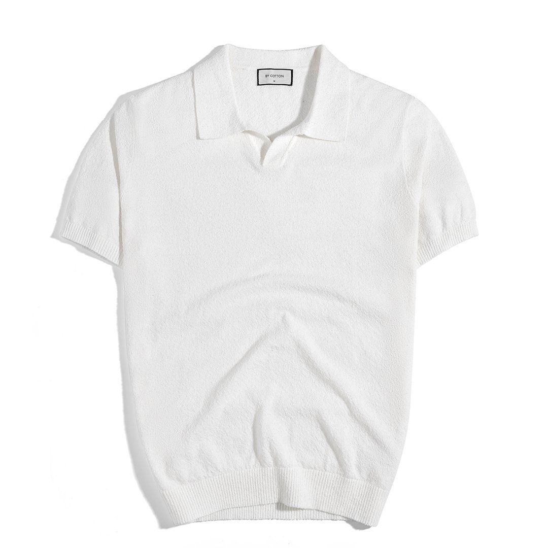 Áo Thun Polo Dệt Kim Textured Trơn Màu Trắng Kem