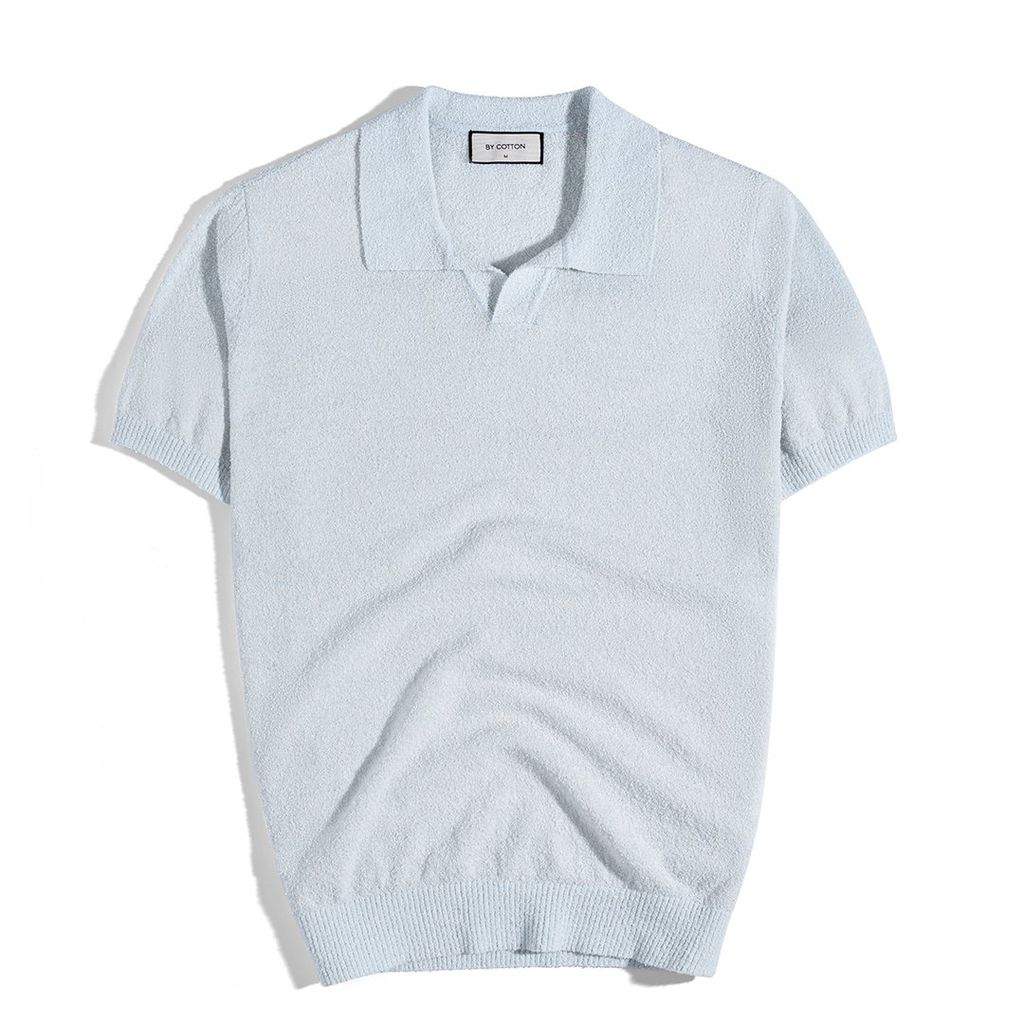 Áo Thun Polo Dệt Kim Textured Trơn Màu Xanh Pastel