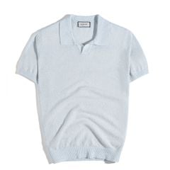 Áo Thun Polo Dệt Kim Textured Trơn Màu Xanh Pastel