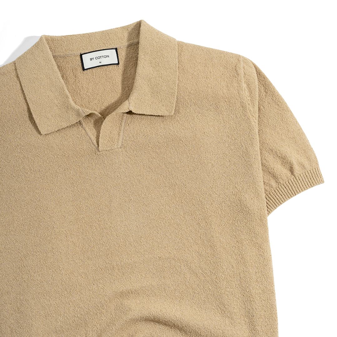 Áo Thun Polo Dệt Kim Textured Trơn Màu Nâu