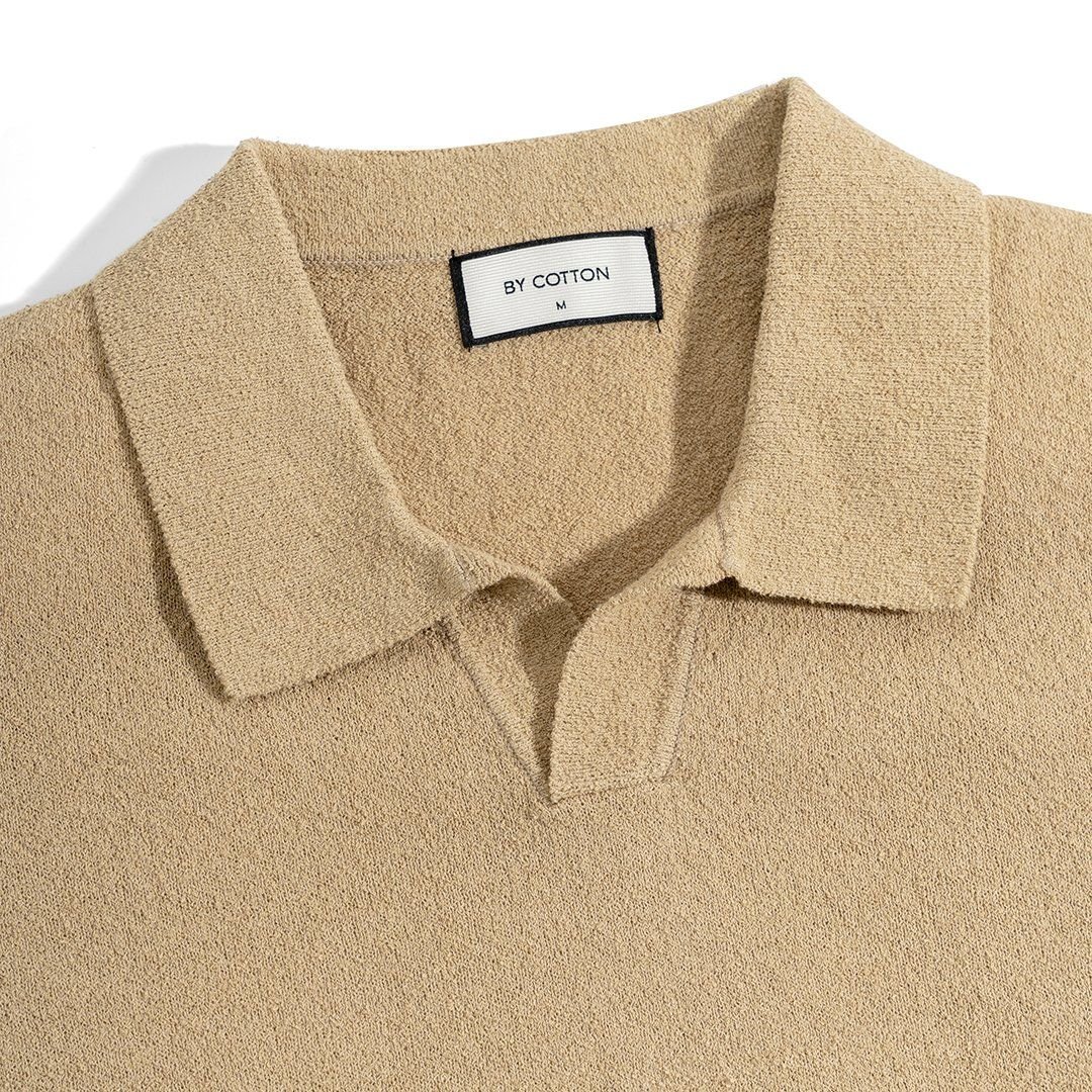 Áo Thun Polo Dệt Kim Textured Trơn Màu Nâu